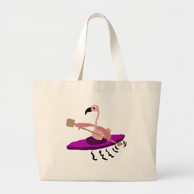 Funny Flamingo Kayaking Large Tote Bag (Front)
