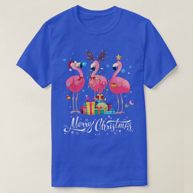 Funny Flamingo Lights Santa Hat Sweater Xmas Tree  (Design Front)