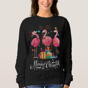 Funny Flamingo Lights Santa Hat Sweater Xmas Tree