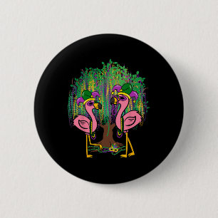 Funny Flamingo Mardi Gras Carnival Beads Tree Jest 6 Cm Round Badge