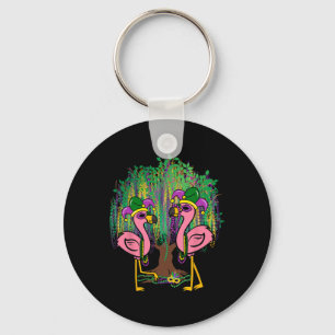 Funny Flamingo Mardi Gras Carnival Beads Tree Jest Key Ring