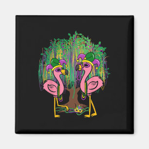 Funny Flamingo Mardi Gras Carnival Beads Tree Jest Magnet