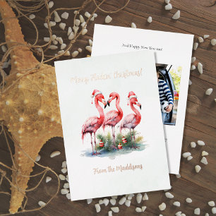 Funny Flamingo Merry Flockin' Christmas  Foil Holiday Card