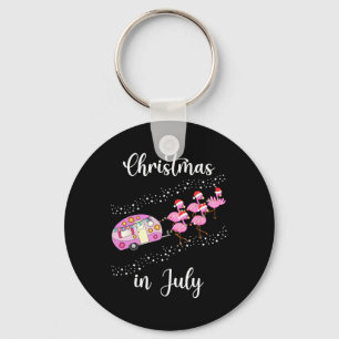 Funny Flamingo Pink Retro Camping Car Christmas In Key Ring