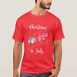 Funny Flamingo Pink Retro Camping Car Christmas In T-Shirt