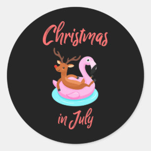 Funny Flamingo Reindeer Christmas In July X-mas Gi Classic Round Sticker