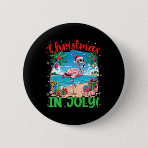 Funny Flamingo Santa Hat Christmas In July Beach S 6 Cm Round Badge