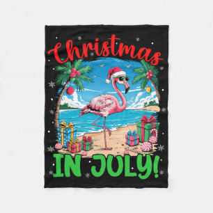 Funny Flamingo Santa Hat Christmas In July Beach S Fleece Blanket