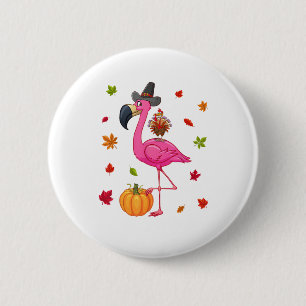 Funny Flamingo Turkey Thanksgiving Pumpkin  6 Cm Round Badge