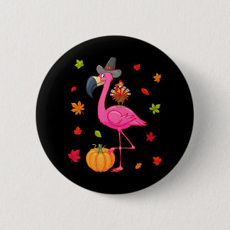 Funny Flamingo Turkey Thanksgiving Pumpkin 6 Cm Round Badge