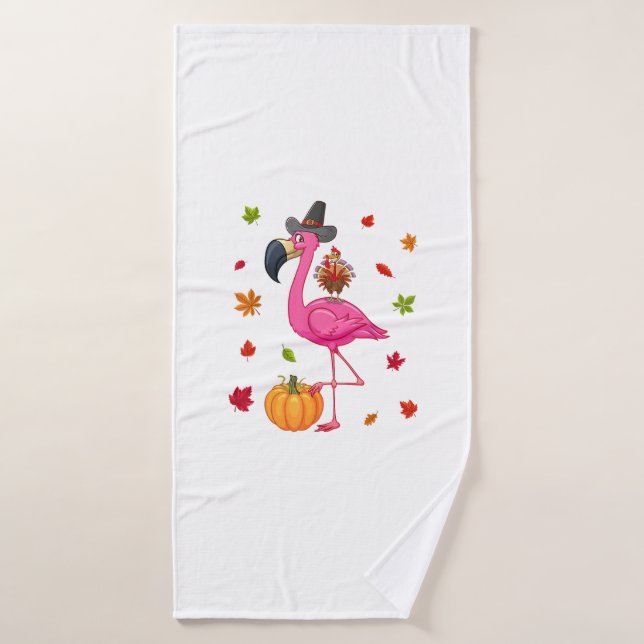 Funny Flamingo Turkey Thanksgiving Pumpkin  Bath Towel (Bath Towel)