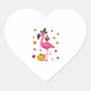 Funny Flamingo Turkey Thanksgiving Pumpkin Heart Sticker