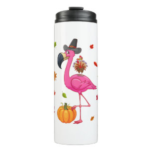 Funny Flamingo Turkey Thanksgiving Pumpkin Thermal Tumbler