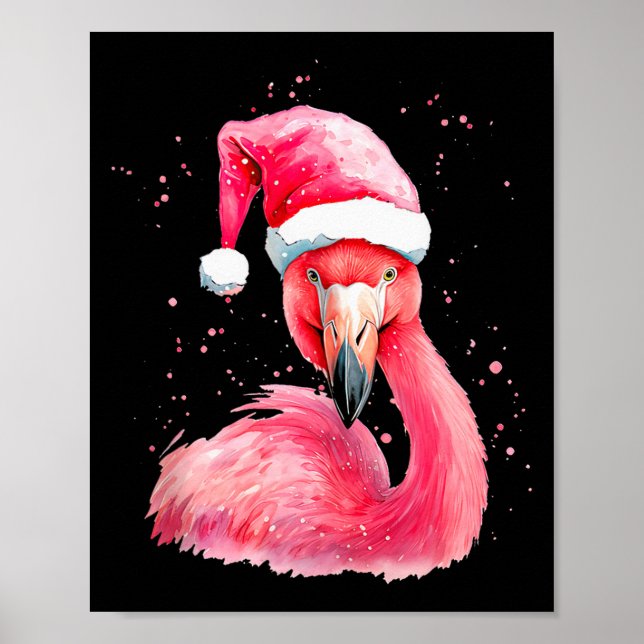 Funny Flamingo Watercolor Christmas Secret Santa H Poster (Front)