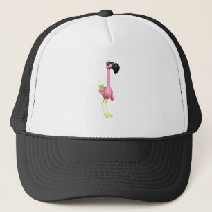 funny flamingo with drink trucker hat