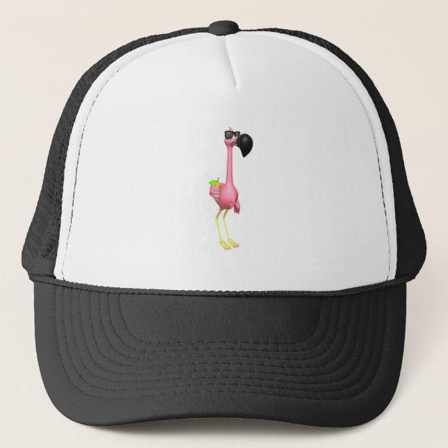 funny flamingo with drink trucker hat (Front)