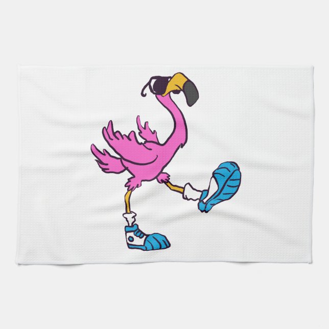 Funny Flamingo with sunglasses | choose back colou Tea Towel (Horizontal)