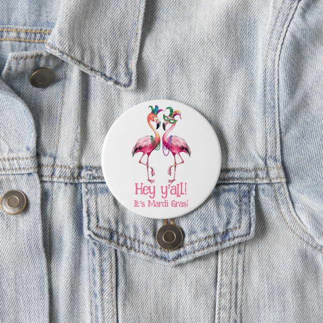 Funny Flamingos Mardi Gras Party 7.5 Cm Round Badge (In Situ)