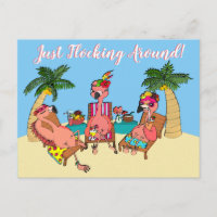 Funny Flamingos on Beach Vacation Illustration