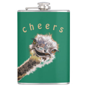 Funny Flask Playful Ostrich Cheers - Your Text