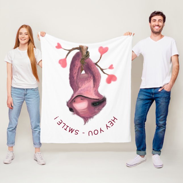 Funny Fleece Blanket Happy Sloth Smile Custom Text (In Situ)