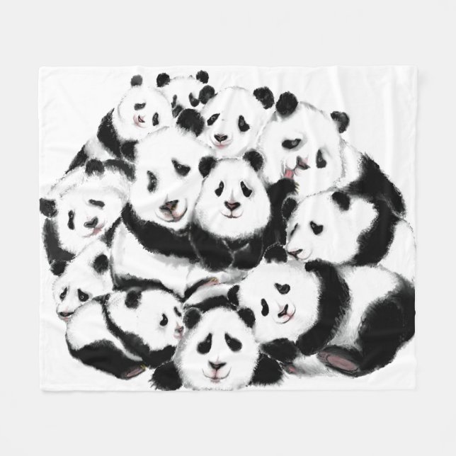 Funny Fleece Blanket with Happy Pandas Family (Front (Horizontal))