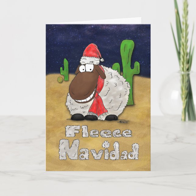 Funny Fleece Navidad Cartoon Sheep Christmas Card (Front)