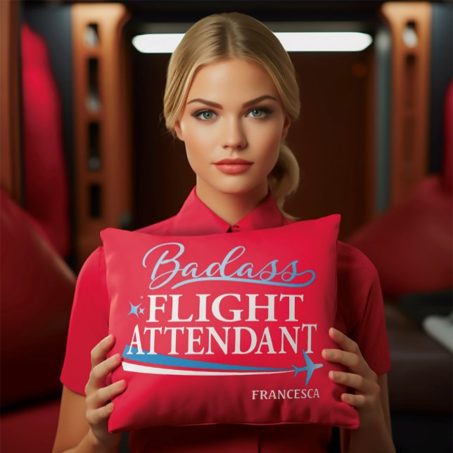 Funny Flight Attendant Badass Personalised Red Cushion (Creator Uploaded)