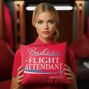 Funny Flight Attendant Badass Personalized Red Cushion