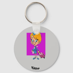 Funny flight attendant cartoon air hostess key ring
