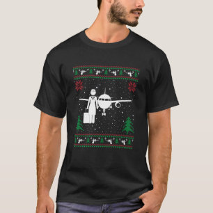 Funny Flight Attendant Santa Hat Ugly Christmas Sw T-Shirt