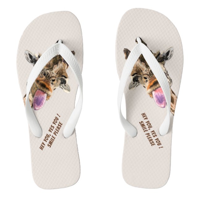 Funny Flip Flops with Playful Giraffe - Smile (Footbed)