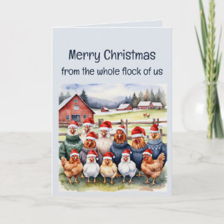 Funny Flock of Us Chickens Group Christmas Wishes Card