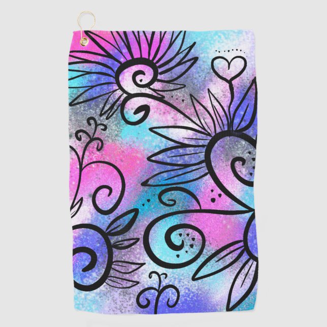 Funny floral art golf towel (Front)