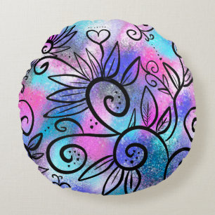 Funny floral art round cushion