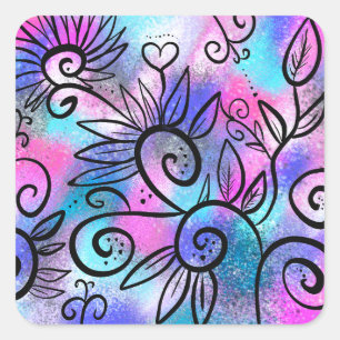 Funny floral art square sticker