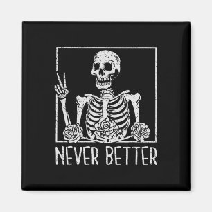 Funny Floral Halloween Skeleton Drinking Coffee Ne Magnet