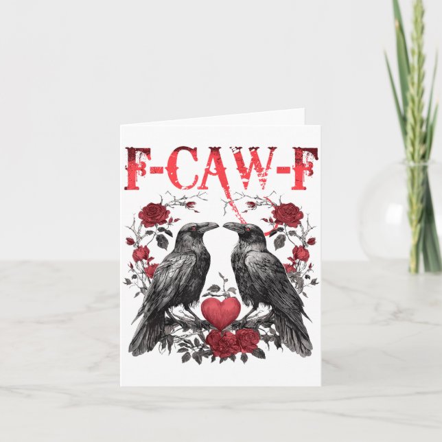 Funny Floral Heart Raven F-caw-f Anti Valentin's D Card (Front)