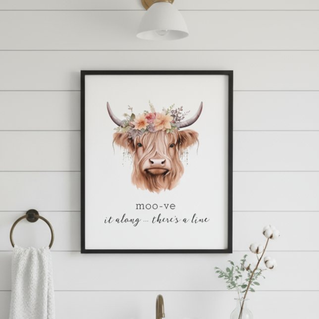 Funny Floral Highland Cow Cute Home Decor Wall Art (floral highland cow bathroom wall art funny custom quote sayings)