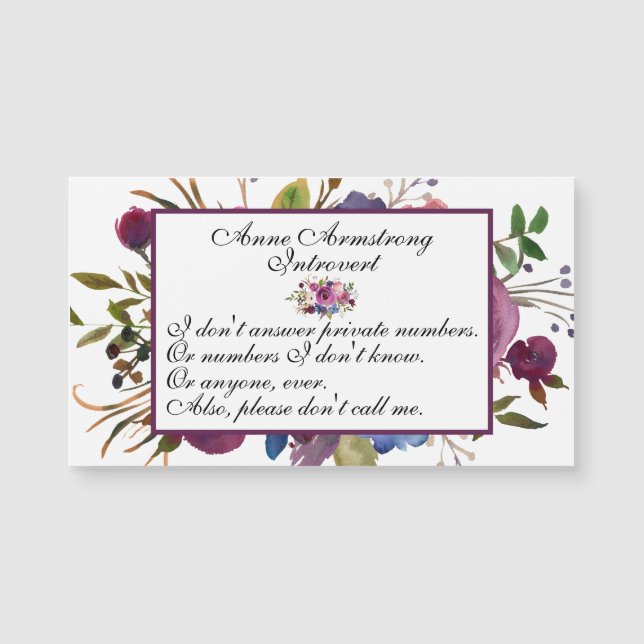 Funny Floral Introvert Magnet (Front)