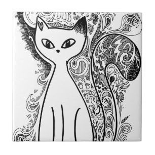 Funny floral pattern cats tile