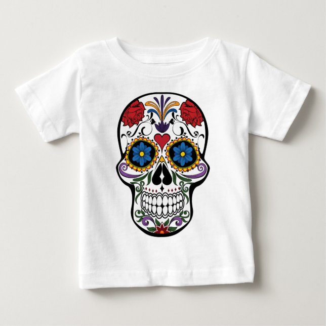 Funny Floral Skull Baby T-Shirt (Front)