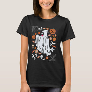Funny Floral Skull Ghost Cute Halloween Pumpkin Se T-Shirt