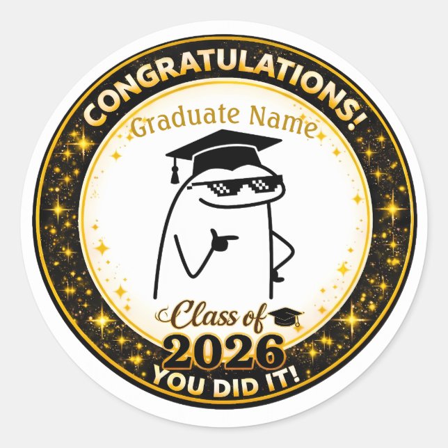 Funny Flork Graduate Custom Name Class of 2026 Sti Classic Round Sticker (Front)