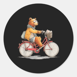 Funny Flower Bike Costume with Teddy Bear for Boys Classic Round Sticker