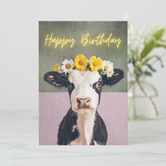 Funny Flower Cow Birthday Card