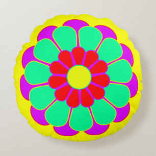 Funny Flower Power Bloom I Round Cushion