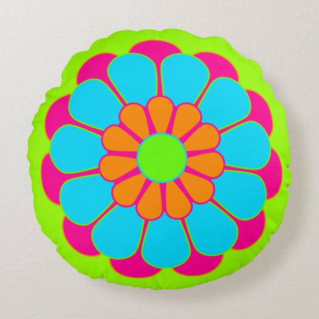 Funny Flower Power Bloom III Round Cushion (Front)