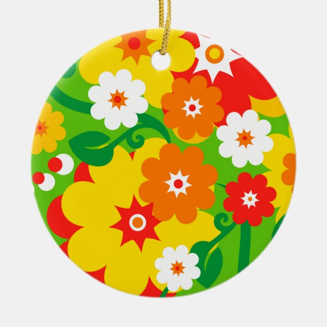 Funny Flower Power Wallpaper Ceramic Tree Decoration (Front)
