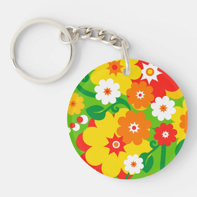 Funny Flower Power Wallpaper Key Ring (Front)